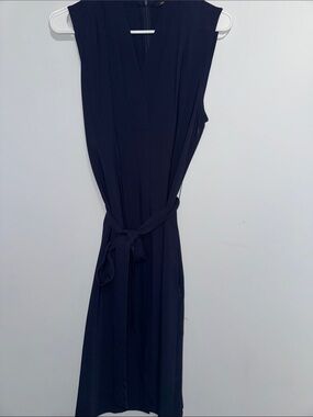Kobi Halperin Navy Sleeveless V-Neck Tie-Waist Dress with pockets